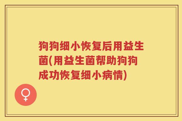 狗狗细小恢复后用益生菌(用益生菌帮助狗狗成功恢复细小情)