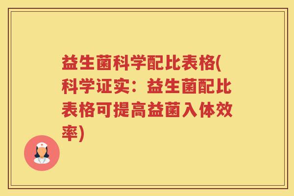 益生菌科学配比表格(科学证实：益生菌配比表格可提高益菌入体效率)