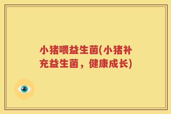 小猪喂益生菌(小猪补充益生菌，健康成长)