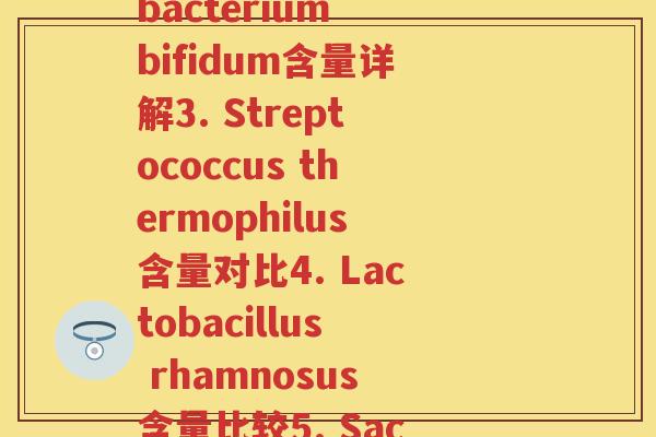 每种益生菌含量表(1. Lactobacillus acidophilus含量一览2. Bifidobacterium bifidum含量详解3. Streptococcus thermophilus含量对比4. Lactobacillus rhamnosus含量比较5. Saccharomyces boulardii含量测评6. 综合对比不同种类益生菌含量)