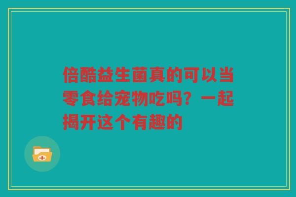 倍酷益生菌真的可以当零食给宠物吃吗?一起揭开这个有趣的